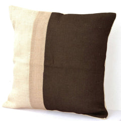 Colorblock Pillow In Neutral Earthen Hues From Ivory Beige Brown Burlap