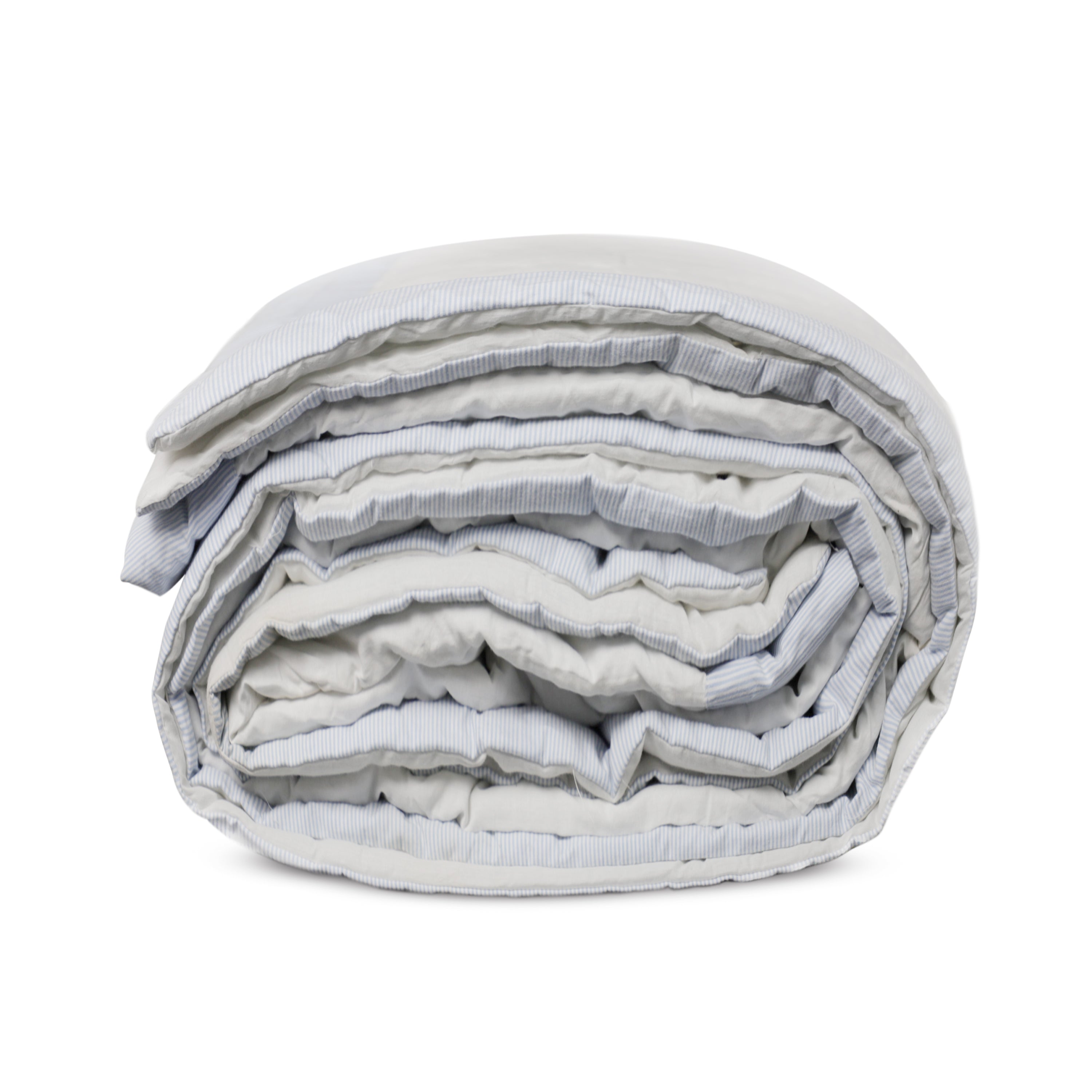 Blue & White Artisan Cotton Quilt - Modern Minimalist Bedding with Striped Edge