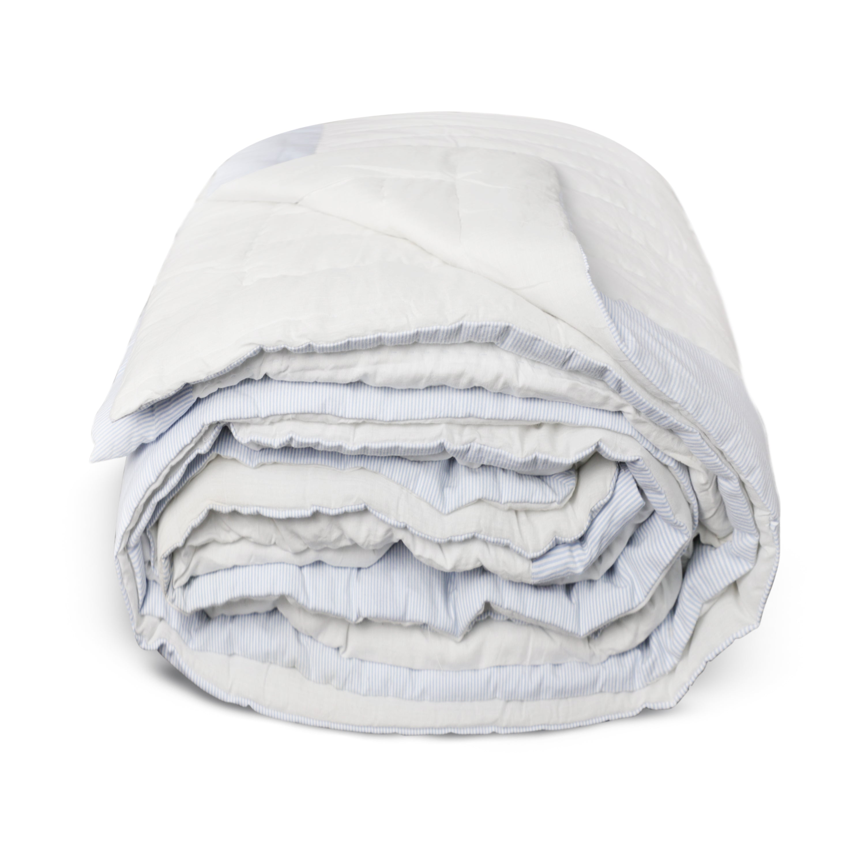 Blue & White Artisan Cotton Quilt - Modern Minimalist Bedding with Striped Edge