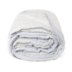 Blue & White Artisan Cotton Quilt - Modern Minimalist Bedding with Striped Edge