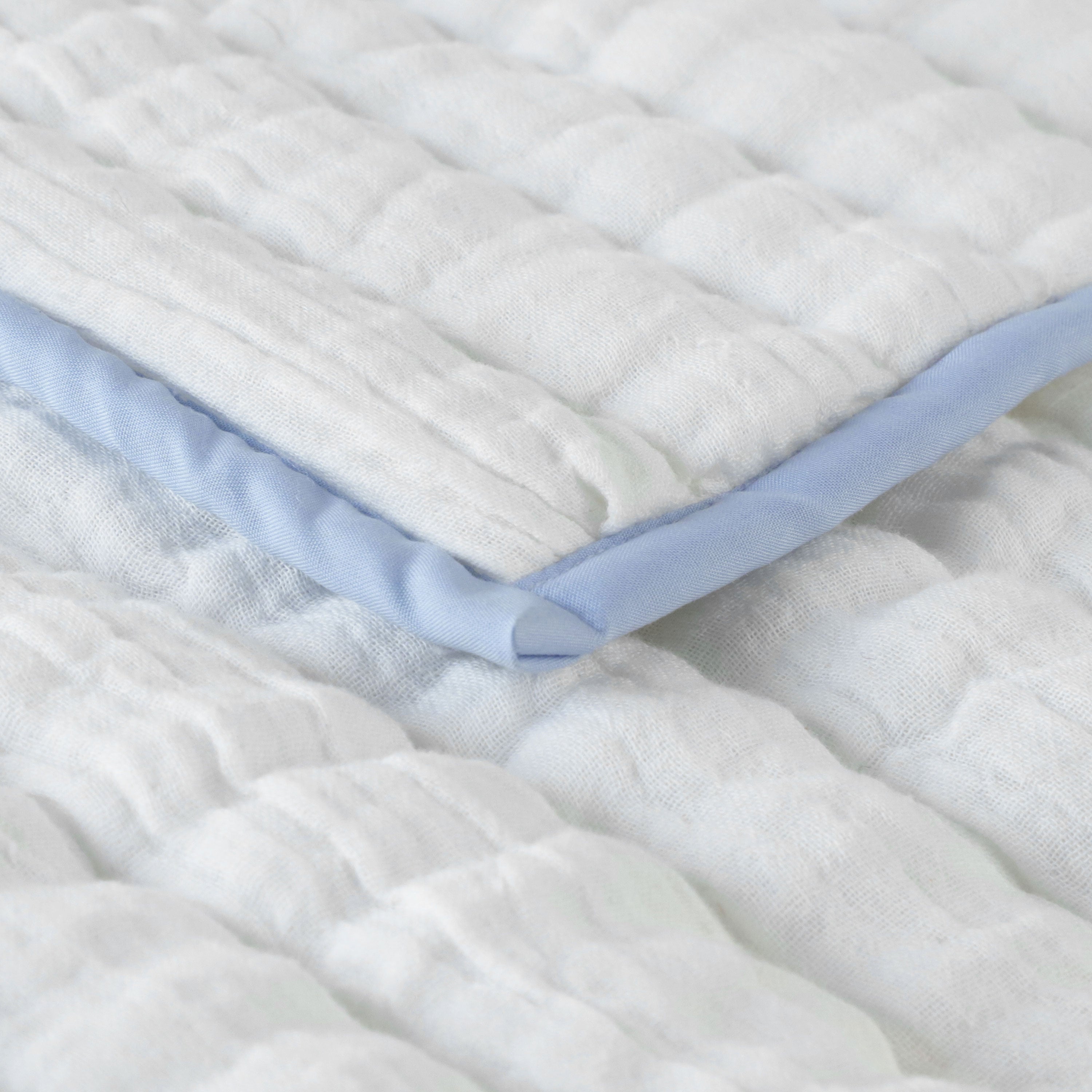 Handmade Ivory Cotton Gauze Quilt - Blue Trim | Ultra-Breathable Custom Bedding | Crib to Cal King | Hot Sleeper & Summer Quilt