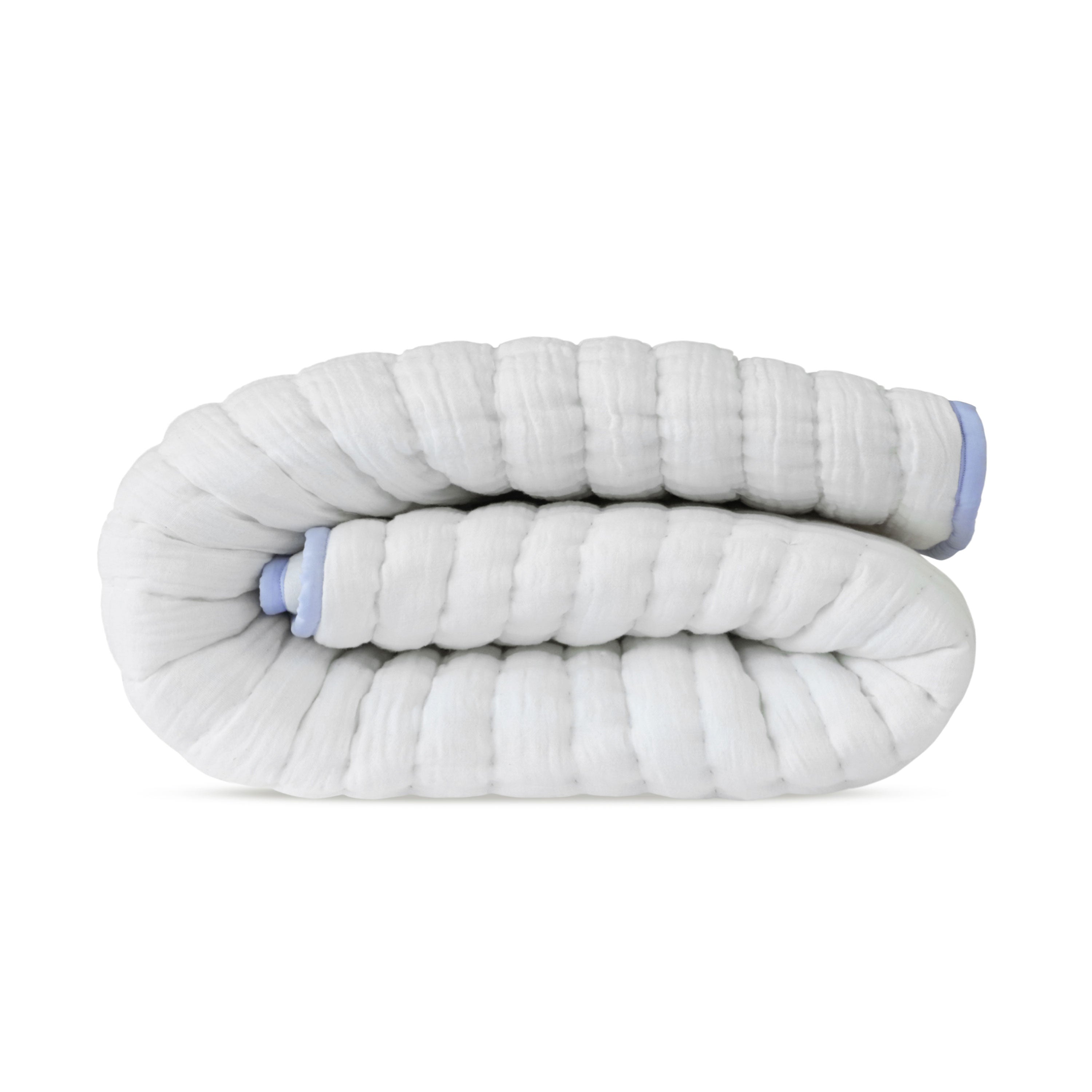 Handmade Ivory Cotton Gauze Quilt - Blue Trim | Ultra-Breathable Custom Bedding | Crib to Cal King | Hot Sleeper & Summer Quilt