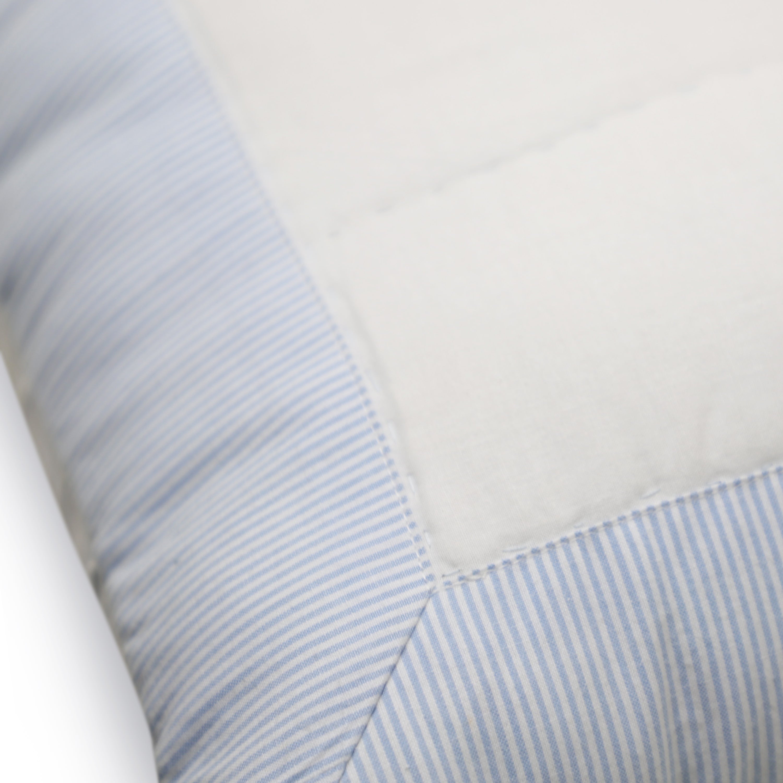 Blue & White Artisan Cotton Quilt - Modern Minimalist Bedding with Striped Edge