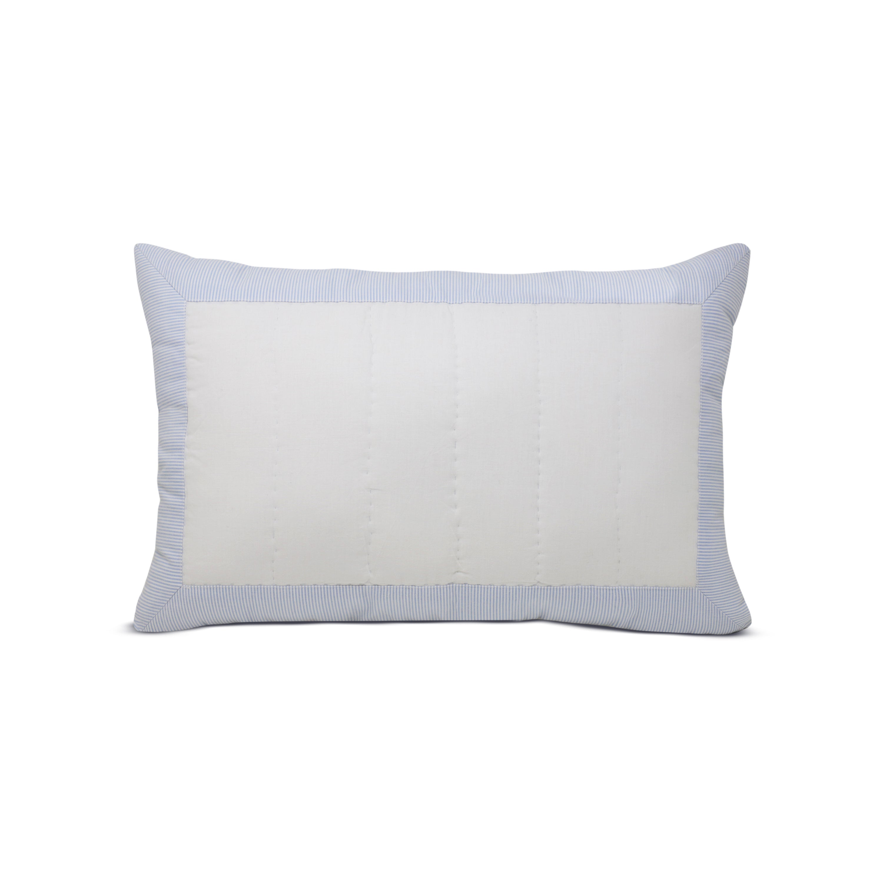 Blue & White Artisan Cotton Quilt - Modern Minimalist Bedding with Striped Edge