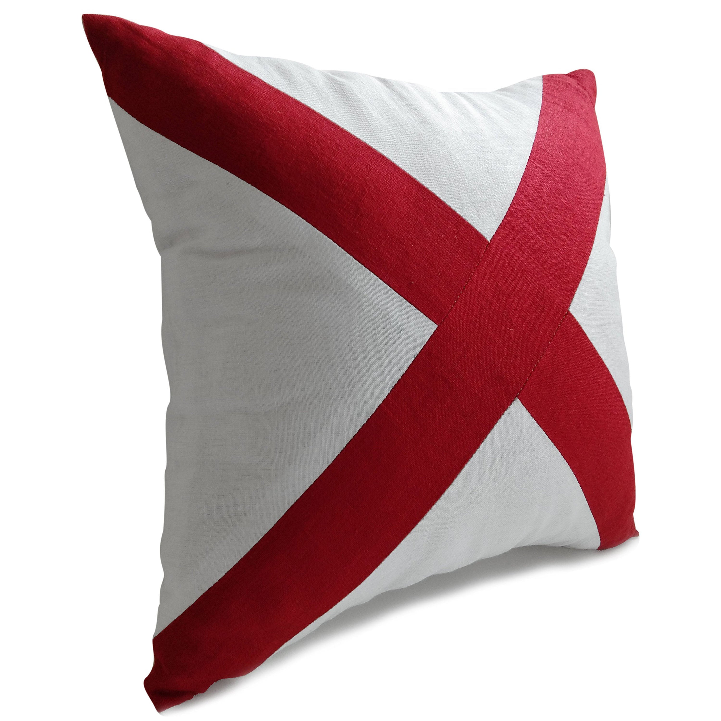 Cross Pillow Cover, Red White Pillow, Nautical, Yacht Decor, Linen Pillowcase
