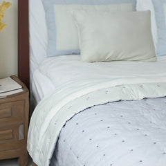 Handmade Blue & White Pin Stripe Cotton Quilt - Cross Quilting | Ivory Voile Reverse | Coastal & Classic Bedroom Bedding | Custom Sizes