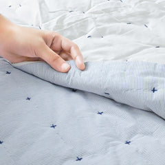 Handmade Blue & White Pin Stripe Cotton Quilt - Cross Quilting | Ivory Voile Reverse | Coastal & Classic Bedroom Bedding | Custom Sizes