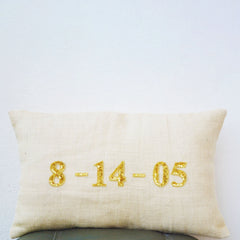Custom Gold Lumbar Pillow Cover Decorative Pillows with Date to Remember