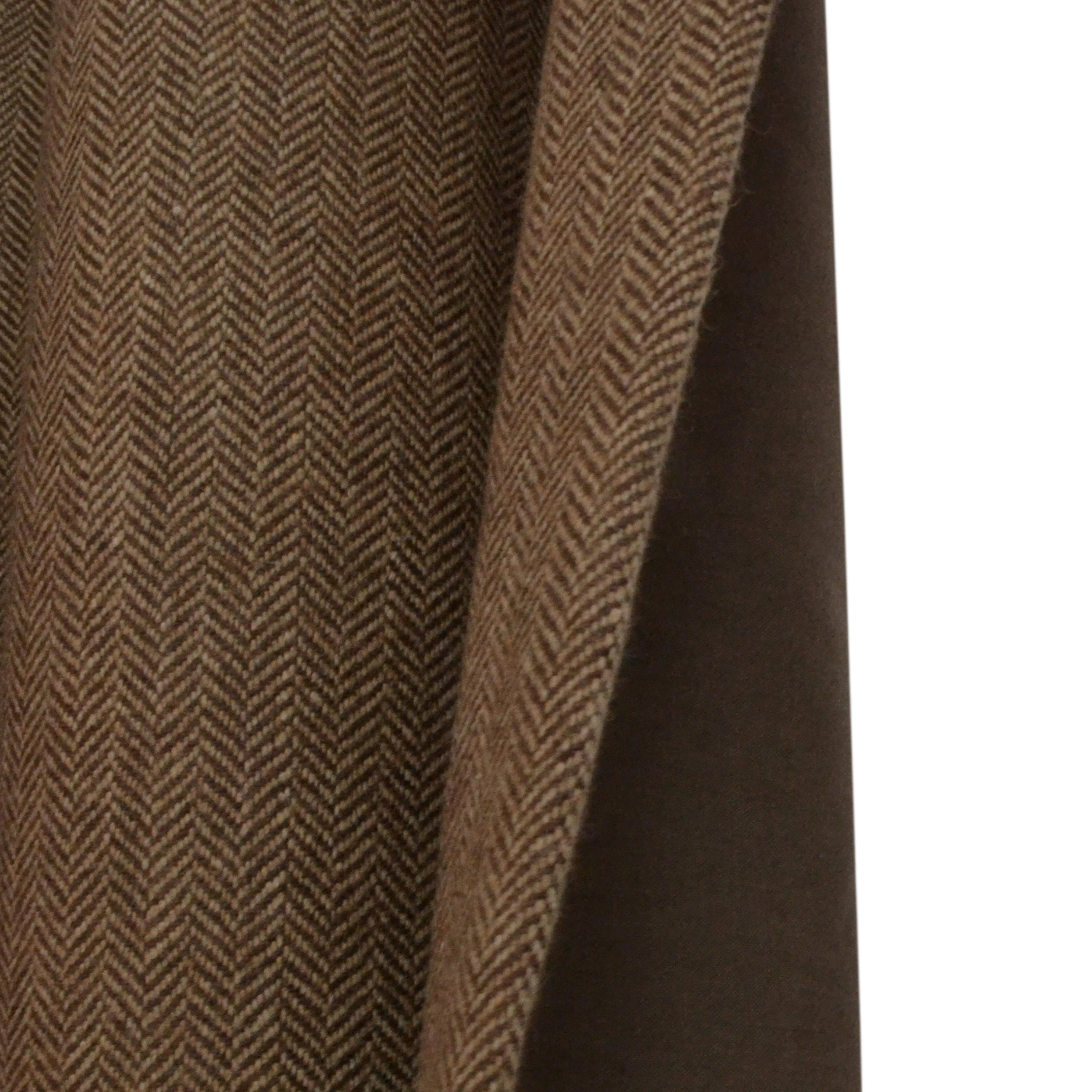 Brown Chevron Wool Curtains With Leather Tabs