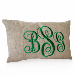 Custom Lumbar Pillow Case Cursive Three Letter Monogram Gift