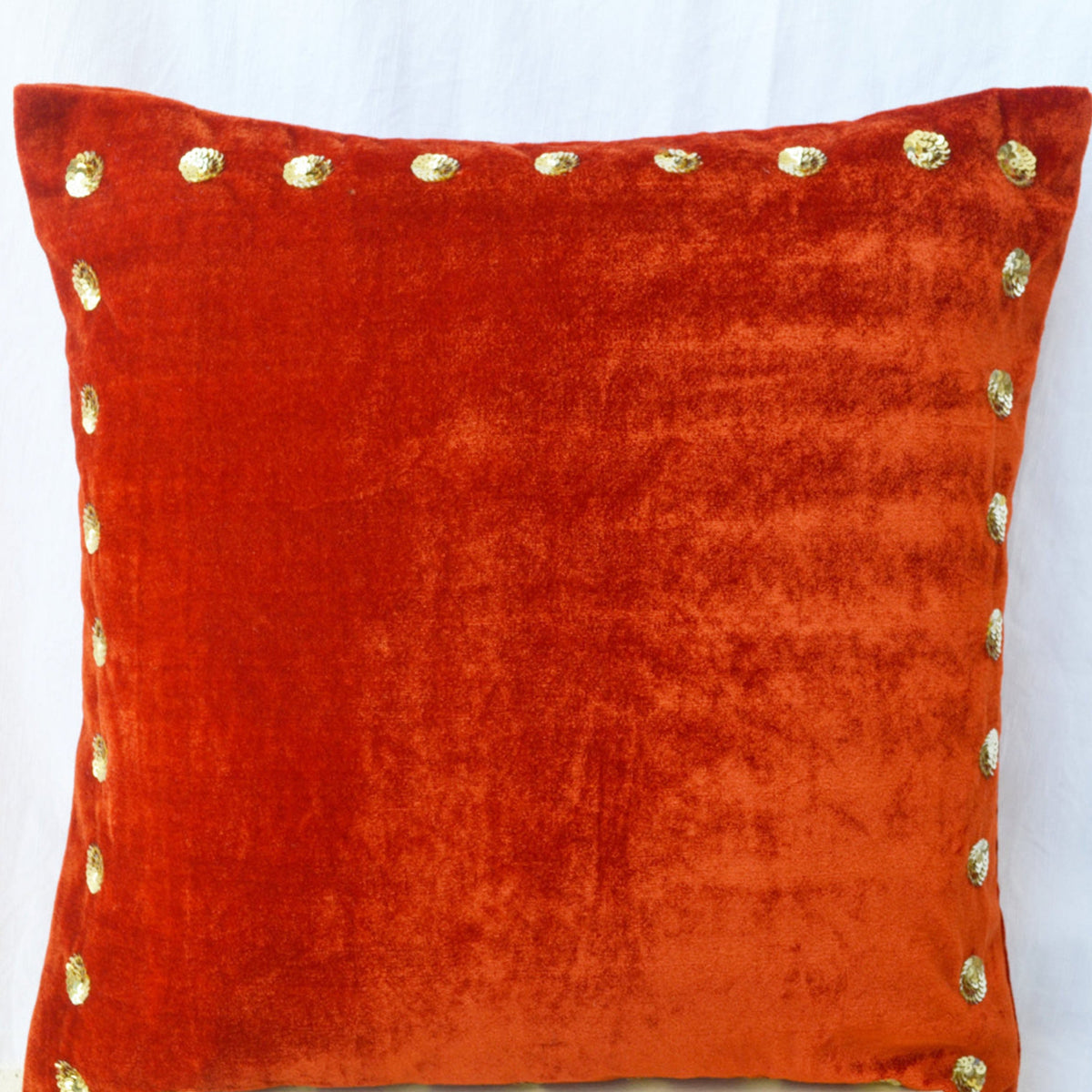 Custom Velvet Pillow Cover with Gold Sequin Embroidery