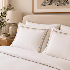 400 Thread Count Satin Cotton Duvet Cover Set with Beige Trim