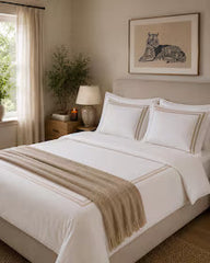 400 Thread Count Satin Cotton Duvet Cover Set with Beige Trim