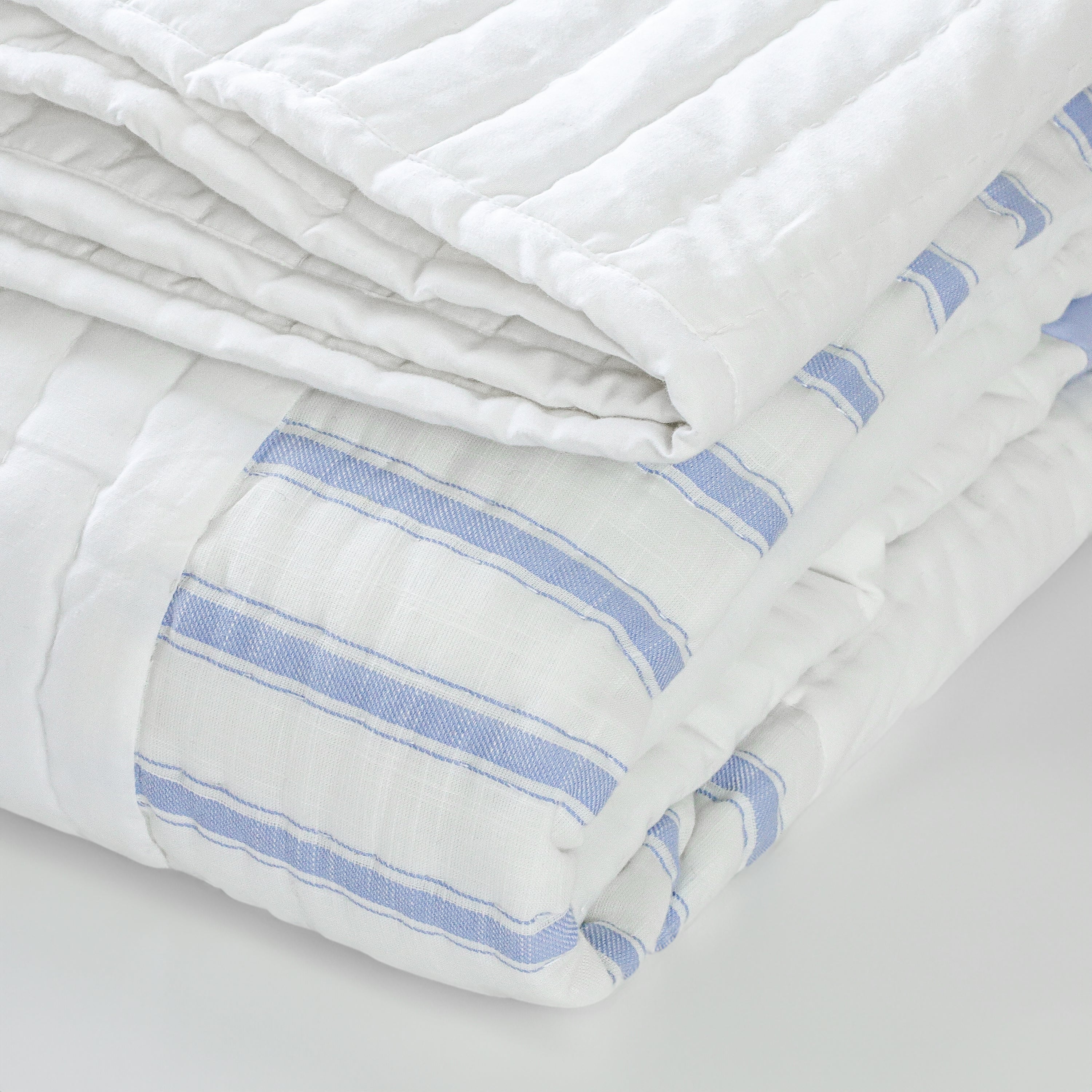 Florida Blue & White Cotton Patchwork Quilt - Handmade Striped Baby Blanket