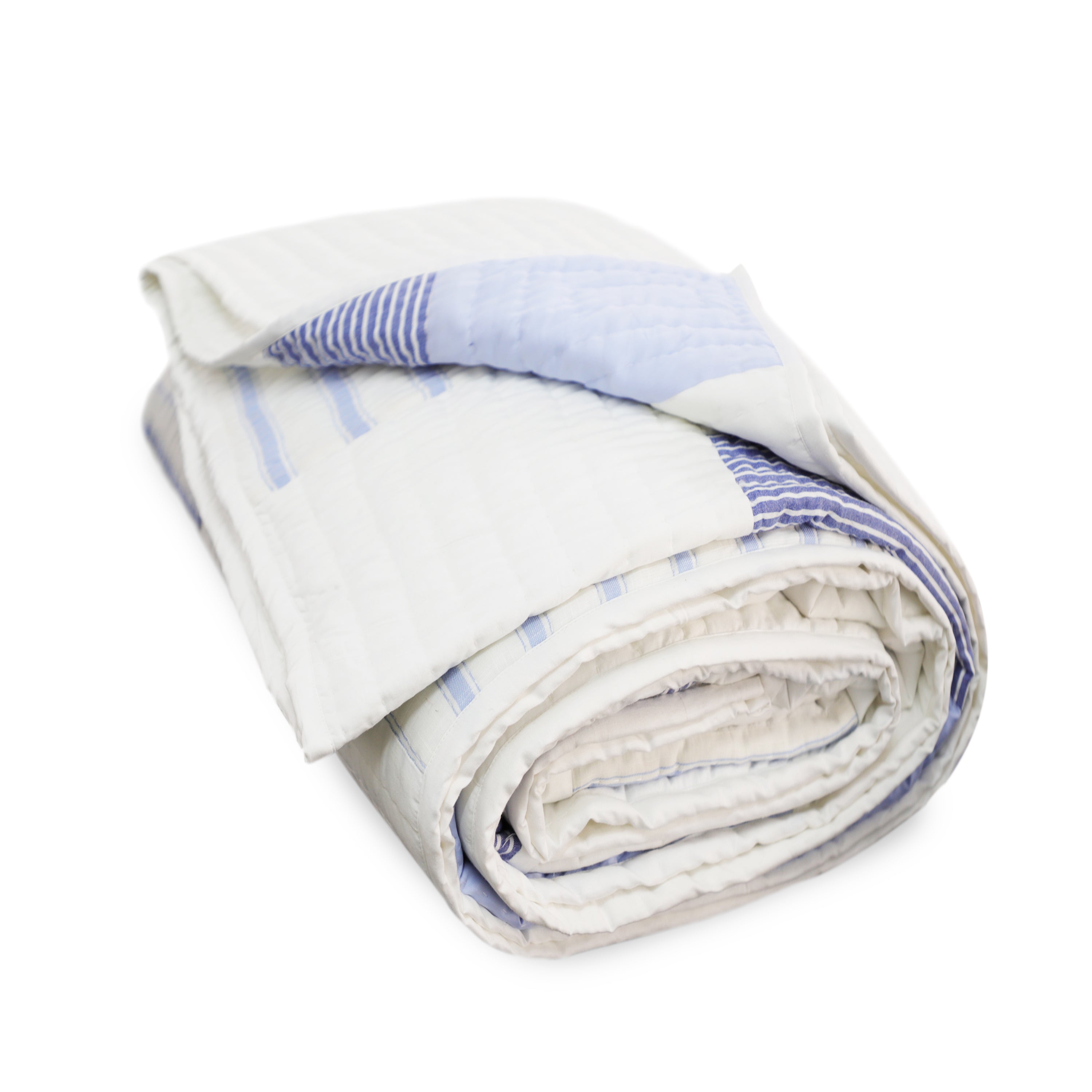 Handmade Florida Blue White Cotton Striped Quilt - Kids Comforter