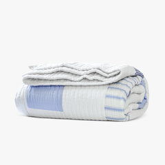 Florida Blue & White Cotton Patchwork Quilt - Handmade Striped Baby Blanket