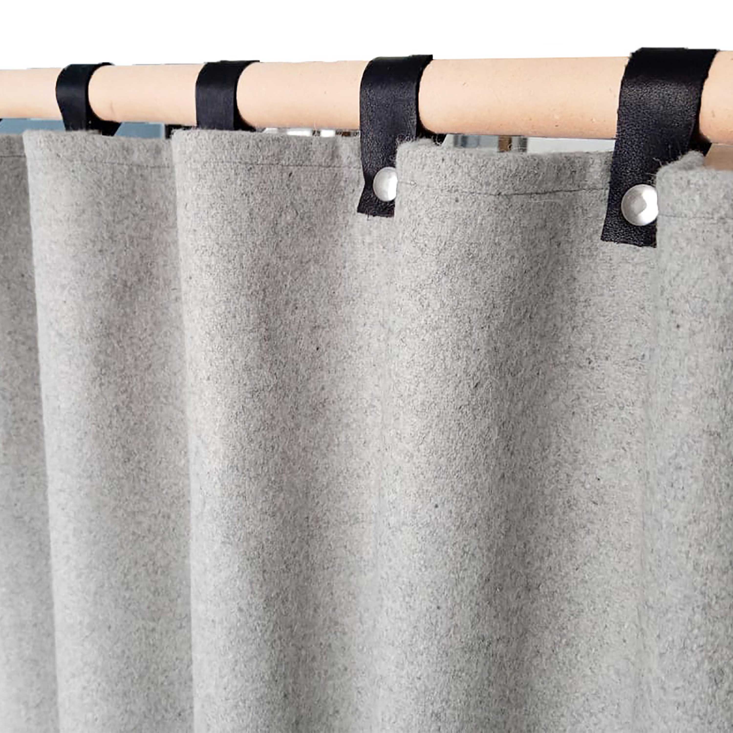 Gray Wool Curtains, Leather Ties and Trim Curtains