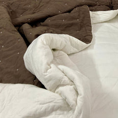 Handmade Brown Linen Quilt: European Flax & Hand-Stitched Detail