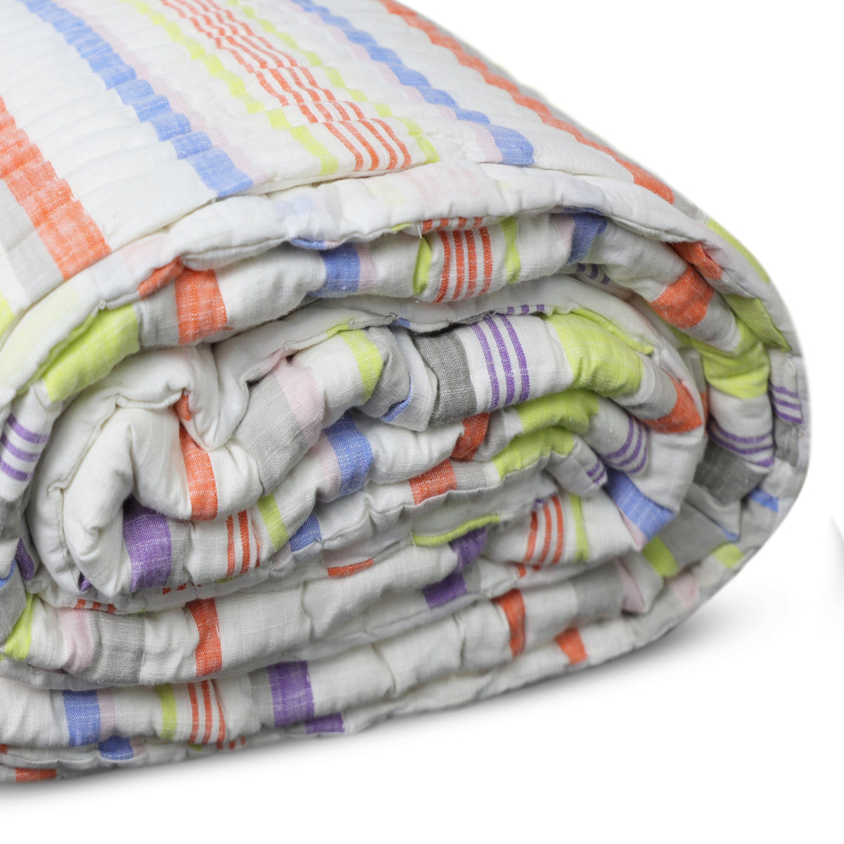 Handcrafted Striped Cotton Quilt, Colorful Washable Quilt And Shams