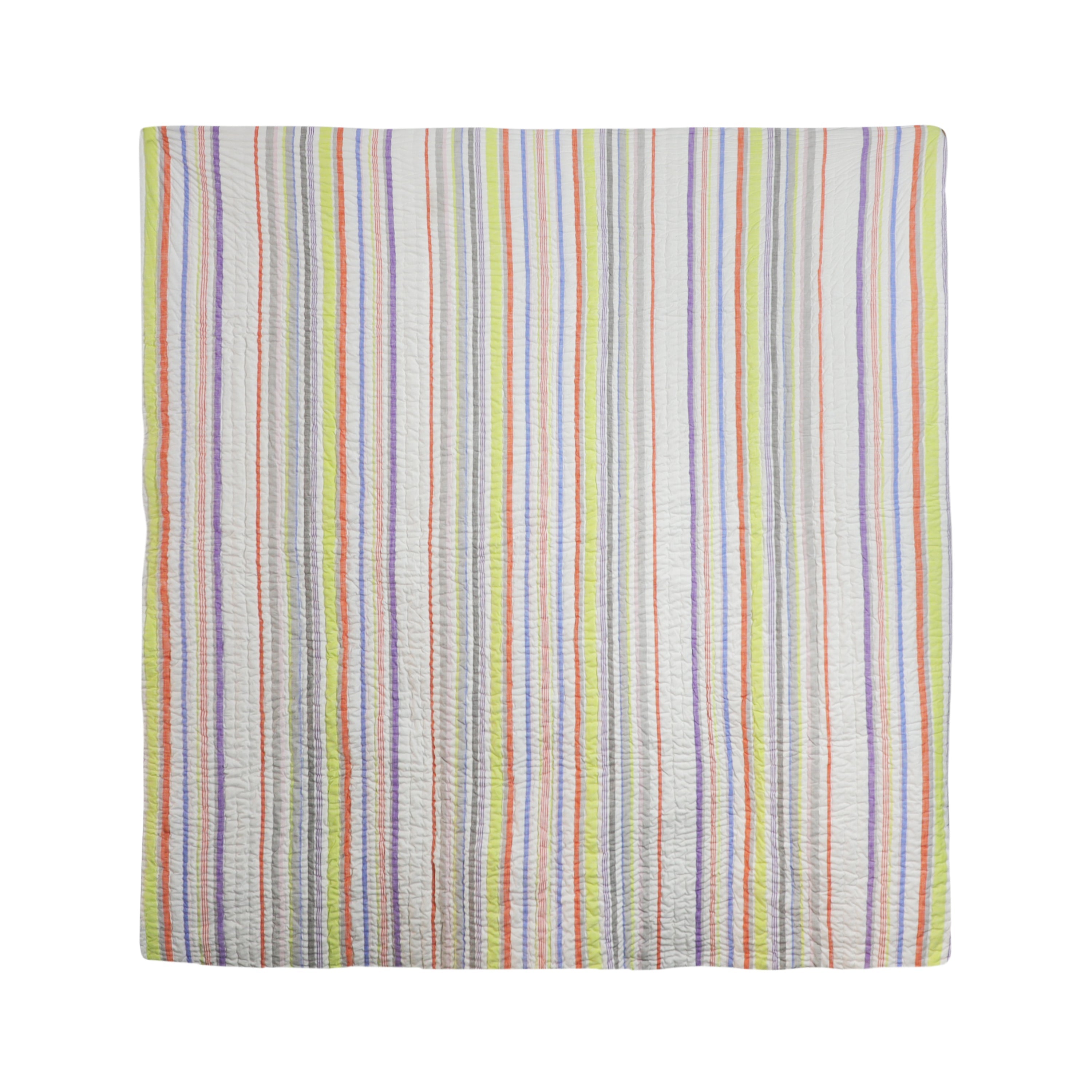 Handcrafted Striped Cotton Quilt, Colorful Washable Quilt And Shams