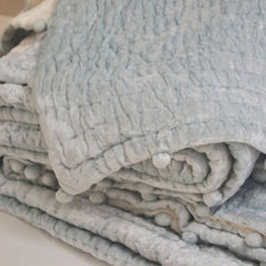 Icy Blue Velvet & Cotton Quilt: Hand-Quilted Luxury