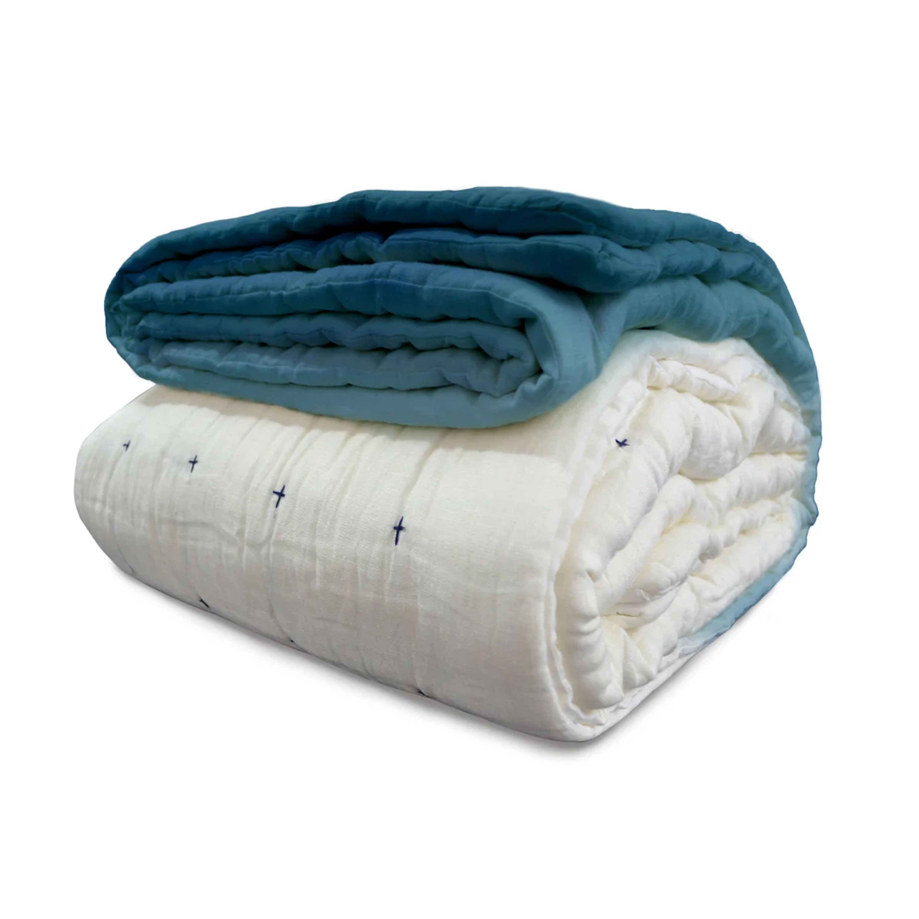 Indigo Ombre Ivory Linen Quilt: Handmade Luxury