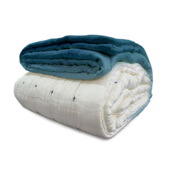 Indigo Ombre Ivory Linen Quilt: Handmade Luxury