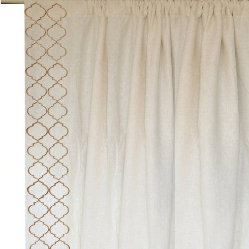 Ivory Linen Curtains with Beige Trellis Embroidery