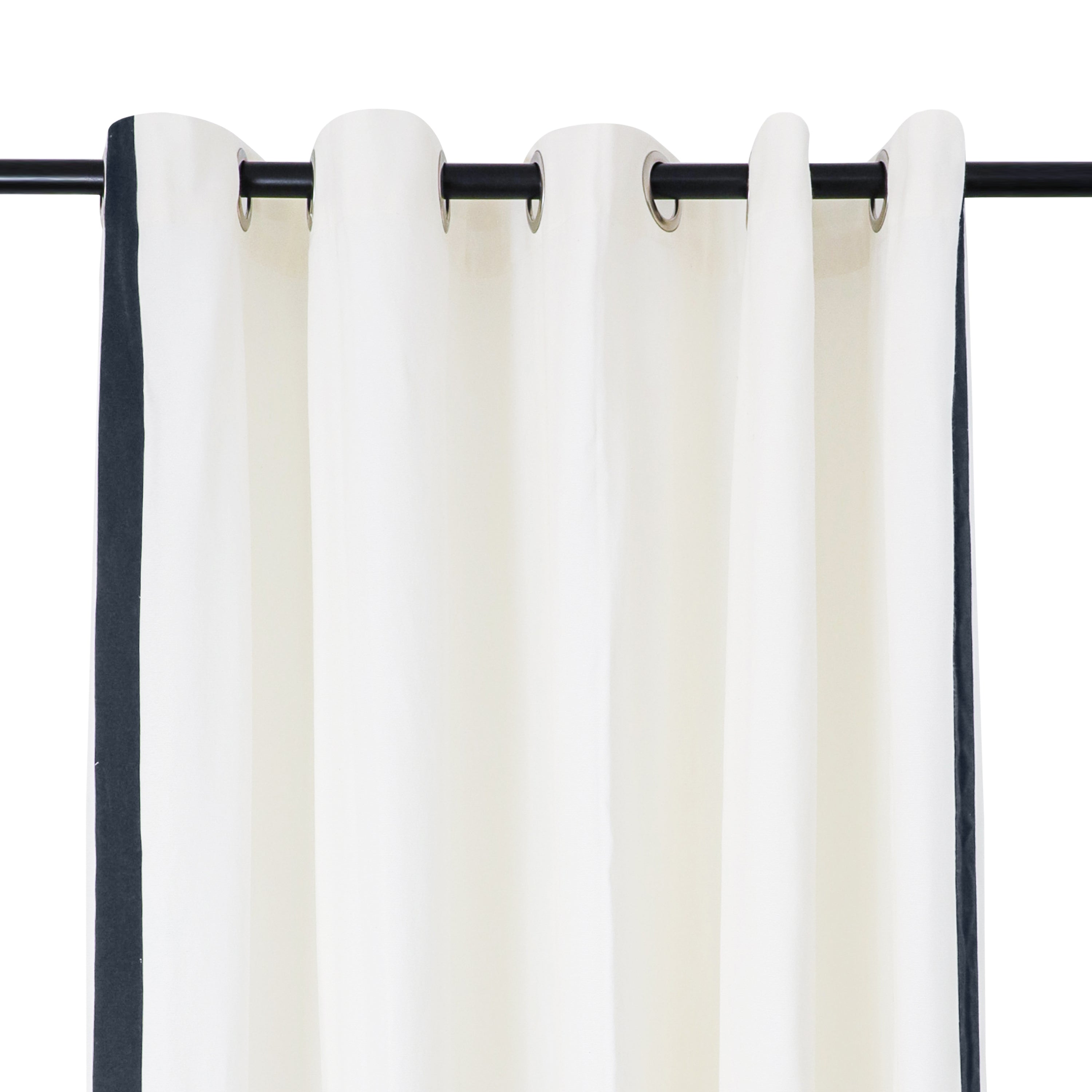 Ivory Cotton Shower Curtain with Navy Trim | Custom Extra Long or Extra Wide Shower Curtains
