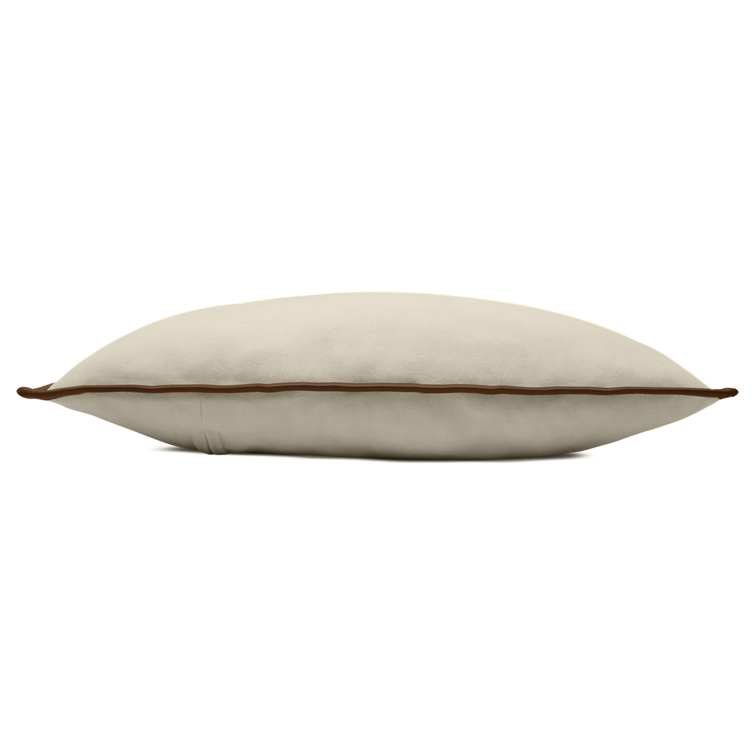 Custom Oatmeal Velvet & Leather Trim Pillow Cover
