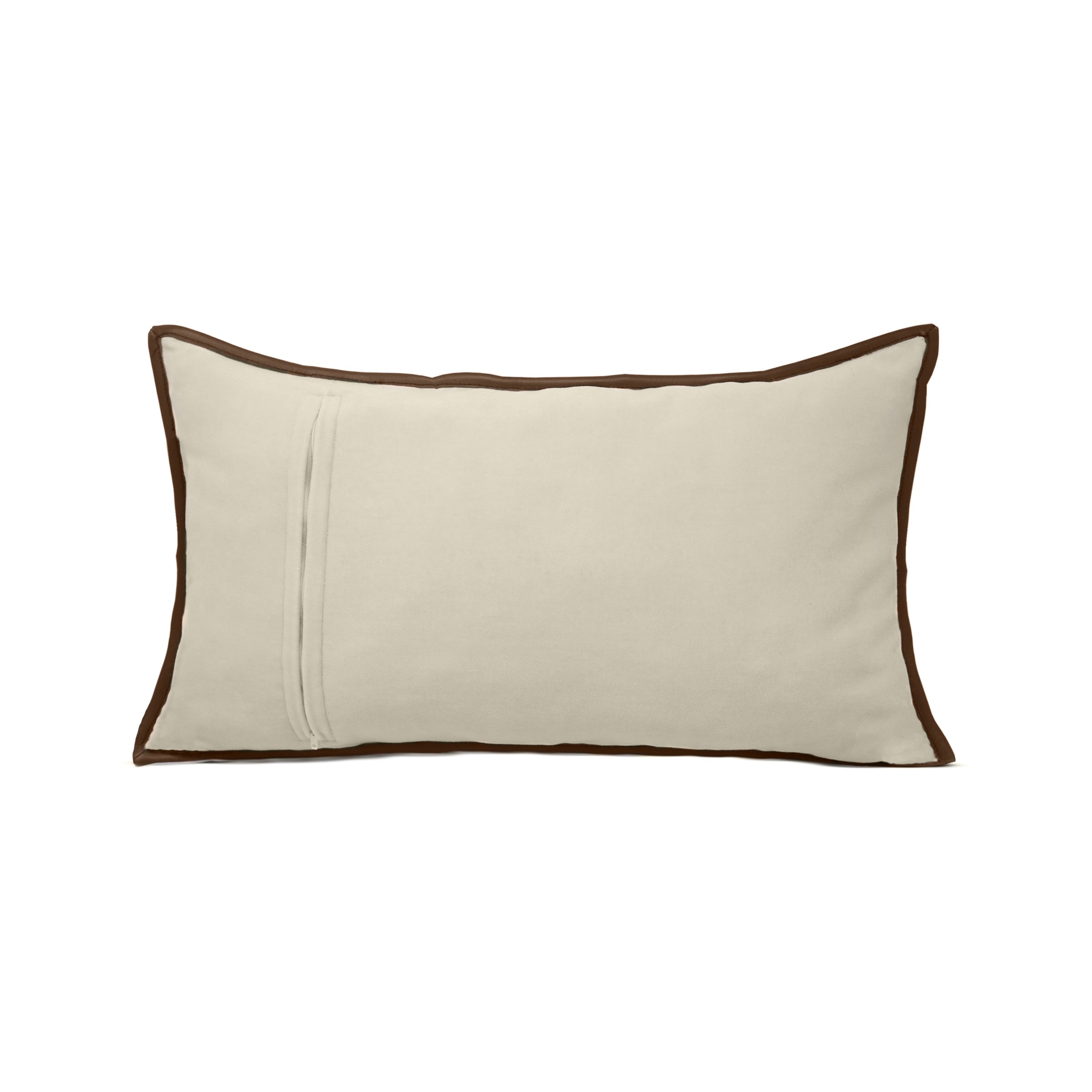 Custom Oatmeal Velvet & Leather Trim Pillow Cover