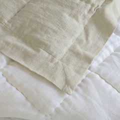 Handmade Linen Quilt - Hand Box-Quilted | 3-Inch Flange Edge | Natural / Oatmeal / Stone | Crib to Cal King | Summer & Layering Bedding