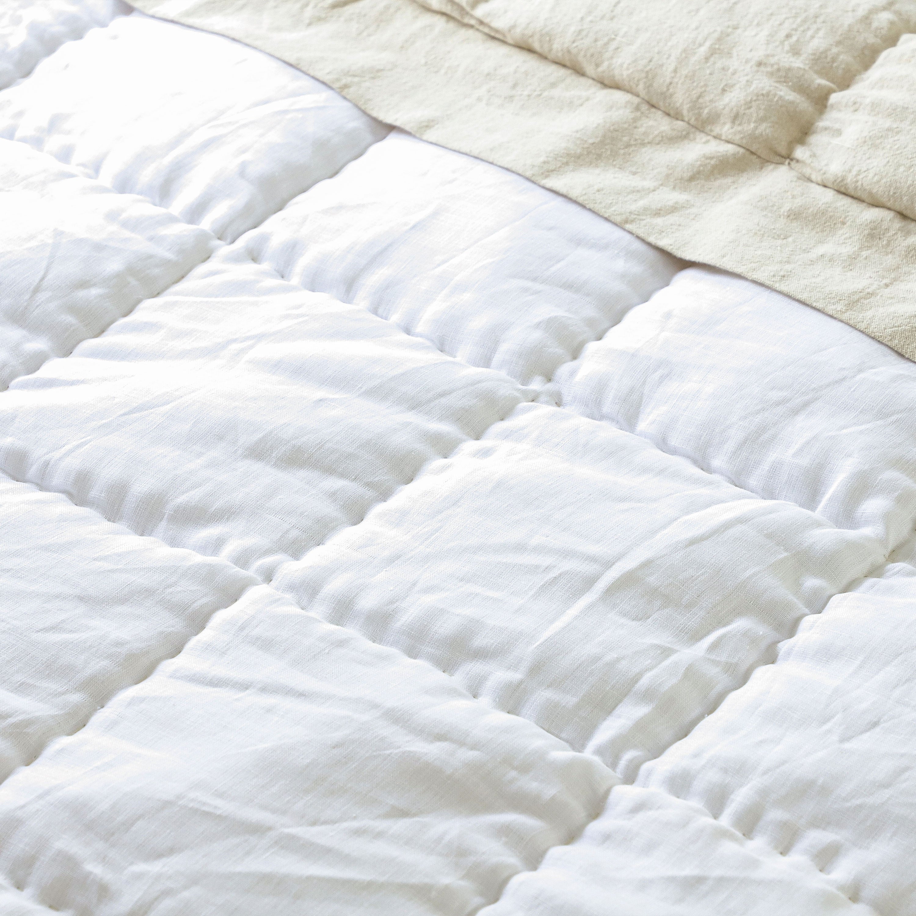 Handmade Linen Quilt - Hand Box-Quilted | 3-Inch Flange Edge | Natural / Oatmeal / Stone | Crib to Cal King | Summer & Layering Bedding
