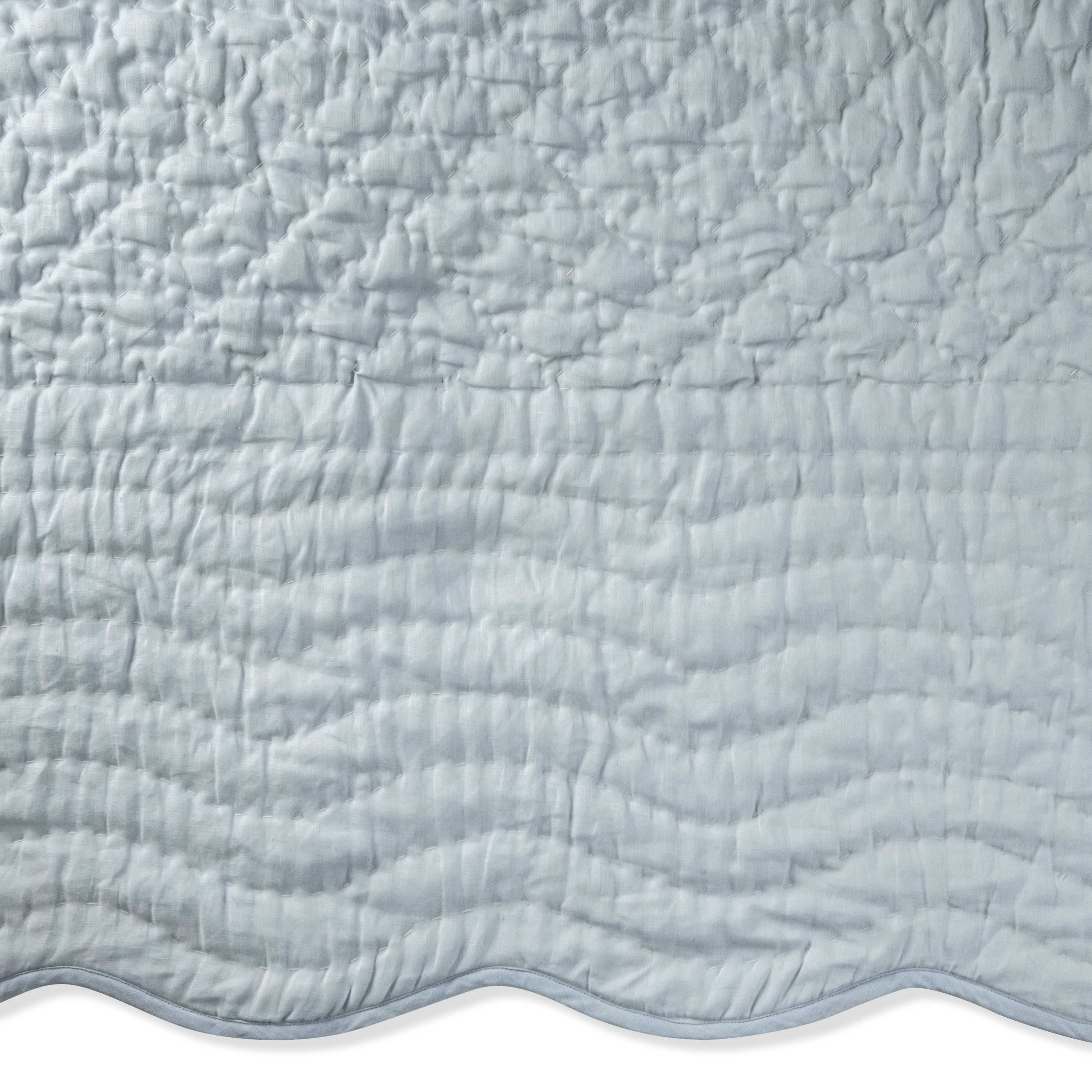 Custom Made Light Blue Scallop Linen Quilt  - All-Season Coverlet