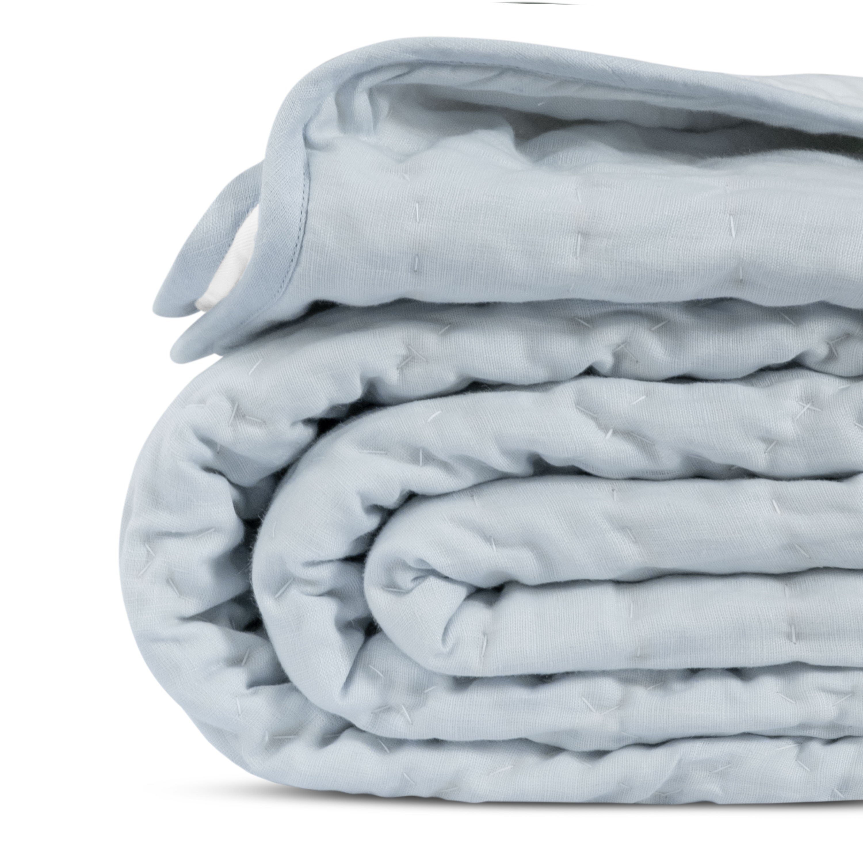 Custom Made Light Blue Scallop Linen Quilt  - All-Season Coverlet
