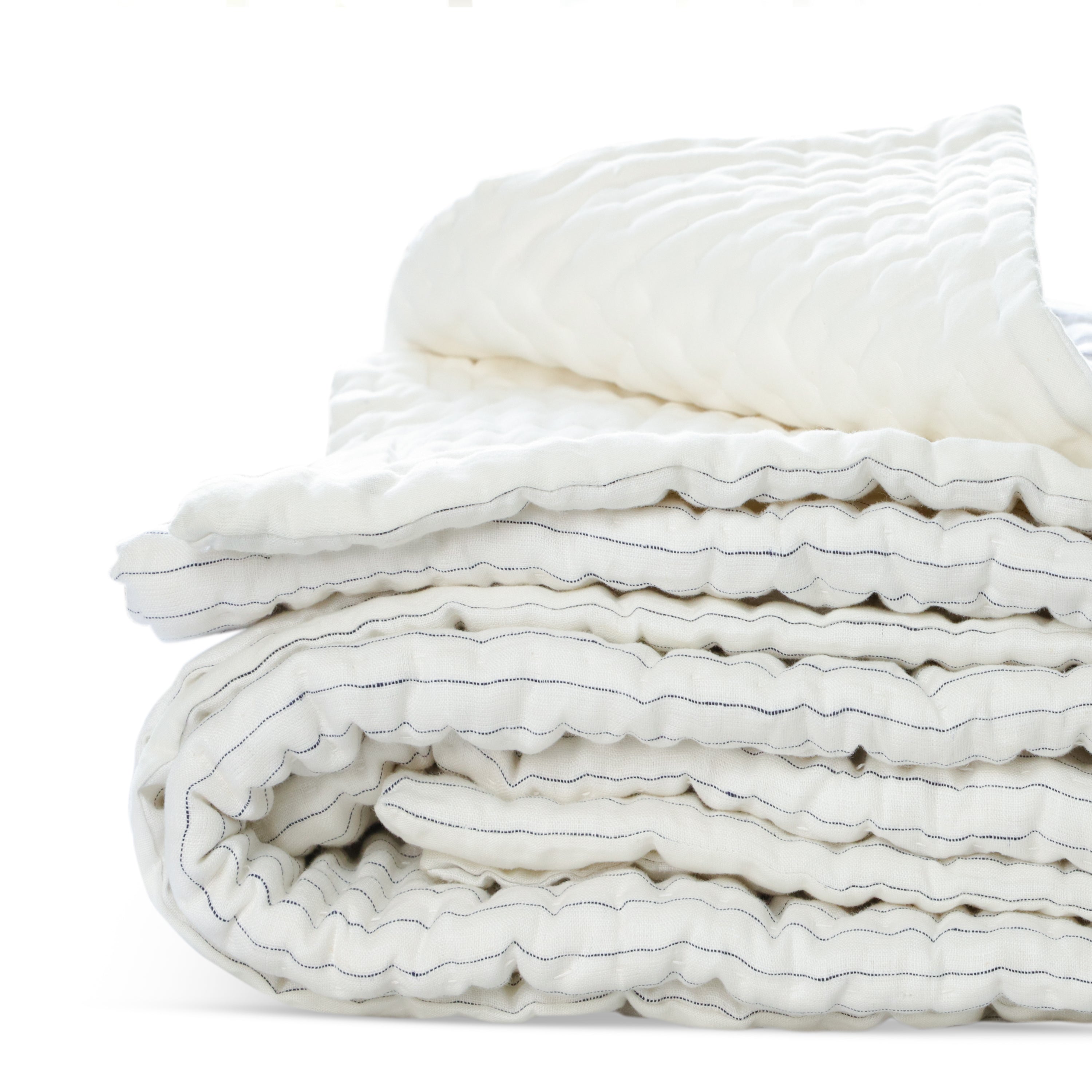 Grey Ivory Stripe Linen Quilt with Pick Stitching  All Season Coverlet