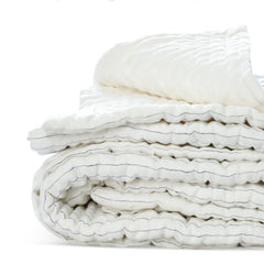Grey Ivory Stripe Linen Quilt with Pick Stitching  All Season Coverlet