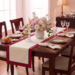 Ivory Table Runner With Custom Border | Elegant Table Decor