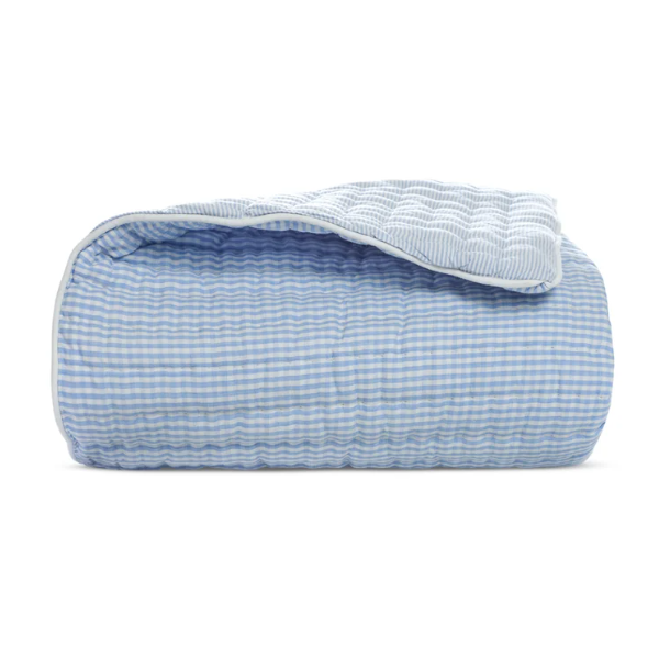 Breathable Blue White Cotton Quilt - Washable Dorm Blanket