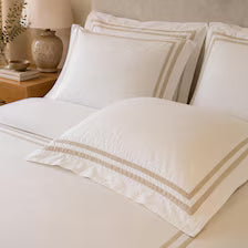 400 Thread Count Satin Cotton Duvet Cover Set with Beige Trim