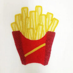 Hand-Beaded French Fries Pillow Cover – Fun Pop Art Decor