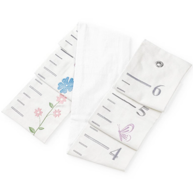 Floral Embroidered Growth Chart for Girls – Personalized Height Ruler with Baby & Family Name