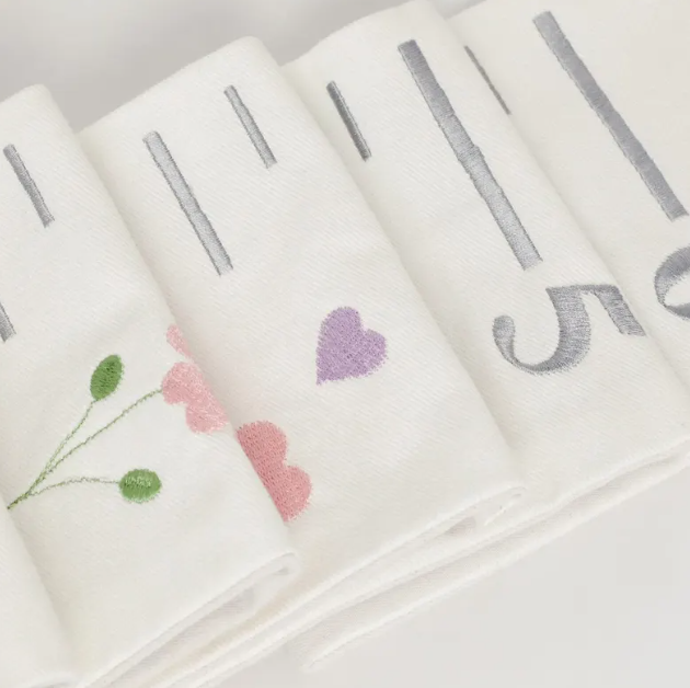 Floral Embroidered Growth Chart for Girls – Personalized Height Ruler with Baby & Family Name
