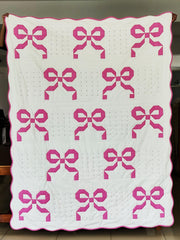 Handmade Cotton Patchwork  Pink Bow Quilt –  with Scalloped Edge