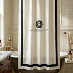 Custom Monogram Shower Curtain Ivory Black Trim | Luxury Bathroom Curtain for Homes, Hotels & Spas