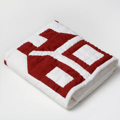 Handmade Red House Patchwork Quilt - Heirloom Cotton Bedspread, Kids Room Bedding
