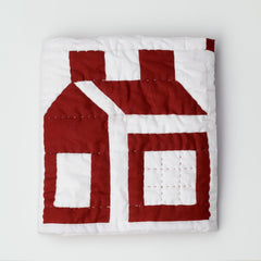 Handmade Red House Patchwork Quilt - Heirloom Cotton Bedspread, Kids Room Bedding