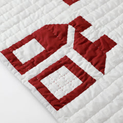 Handmade Red House Patchwork Quilt - Heirloom Cotton Bedspread, Kids Room Bedding
