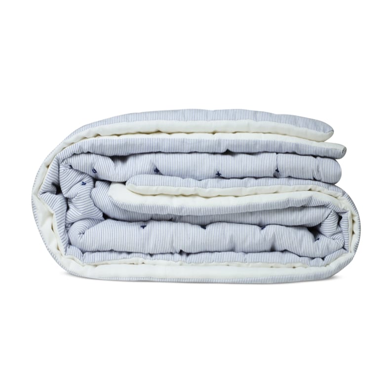 Handmade Blue & White Pin Stripe Cotton Quilt - Cross Quilting | Ivory Voile Reverse | Coastal & Classic Bedroom Bedding | Custom Sizes