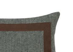Grey Chevron Wool Throw Pillow Cover With Broad Leather Trim